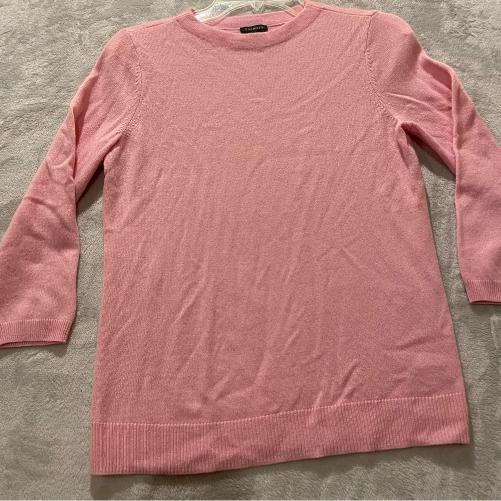 Talbots Sweater Womens Small Pink Cashmere 3/4 Sleeves Crew Neck